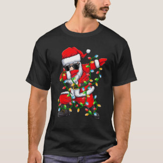 Dabbing Santa Xmas Lights Girls Boys Kids Christma T-Shirt