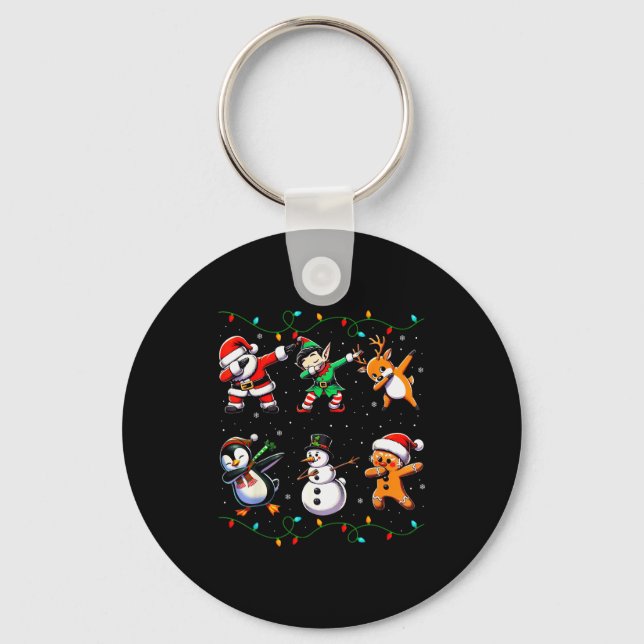 Dabbing Santa Xmas Lights Kids Girls Boys Christma Keychain (Front)
