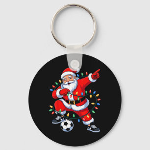 Dabbing Santa Xmas Lights Soccer Christmas Boys Me Keychain