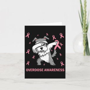 Dabbing Schnauzer Pink Ribbon - Overdose Awareness Card