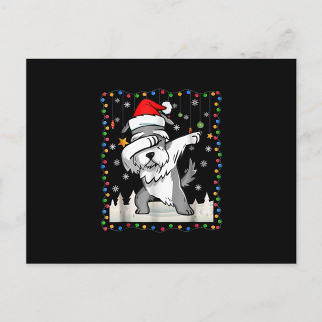 dabbing schnauzer santa light christmas postcard (Front)