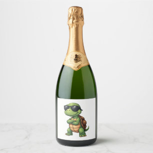 Dabbing Sea Turtle Animal Lover Save The Turtles ( Sparkling Wine Label