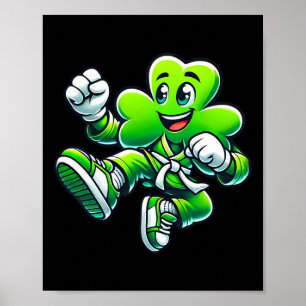 Dabbing Shamrock Karate Boys Girls Kids St Patrick Poster