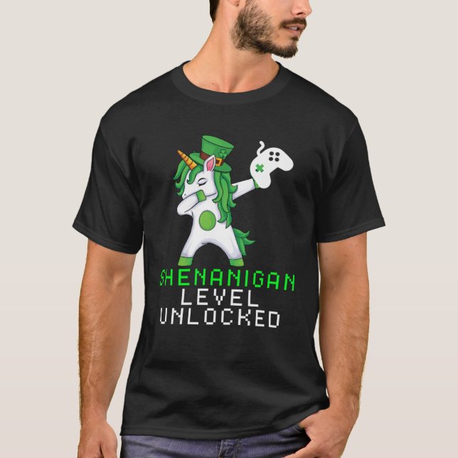Dabbing Shamrock Shenanigans Leprechaun Unicorn Ga T-Shirt (Front)