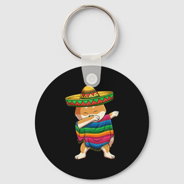 Dabbing Shiba Inu Poncho Sombrero Cinco De Mayo Keychain (Front)
