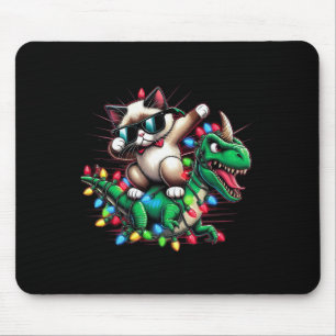 Dabbing Siamese Cat Xmas Lights Dinosaur T Rex Kid Mouse Pad