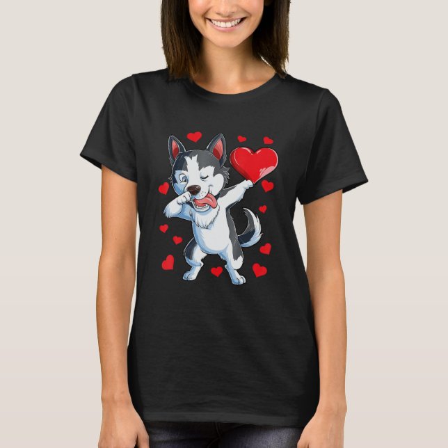 Dabbing Siberian Husky Heart Valentines Day Boys L T-Shirt (Front)