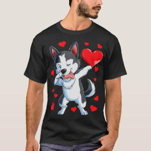 Dabbing Siberian Husky Hearts Valentines Day T-Shirt
