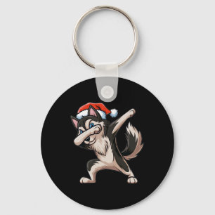 Dabbing Siberian Husky Santa Hat Christmas Dab Dan Keychain