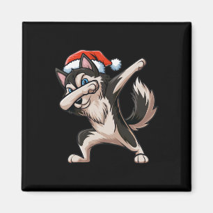 Dabbing Siberian Husky Santa Hat Christmas Dab Dan Magnet