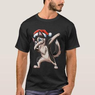 Dabbing Siberian Husky Santa Hat Christmas Dab Dan T-Shirt