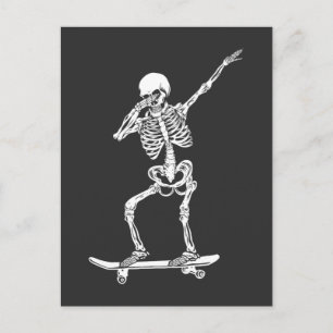 Dabbing Skating Skeleton Retro Skateboard Postcard