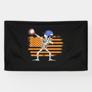 Dabbing Skeleton Baseball Funny Halloween Banner