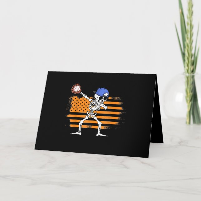Dabbing Skeleton Baseball Funny Halloween Holiday Card (Front)