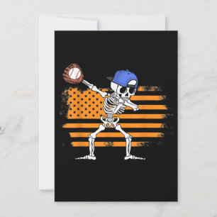 Dabbing Skeleton Baseball Funny Halloween Invitation