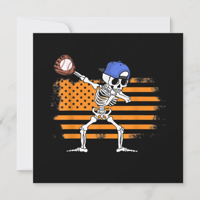 Dabbing Skeleton Baseball Funny Halloween Invitation (Front)