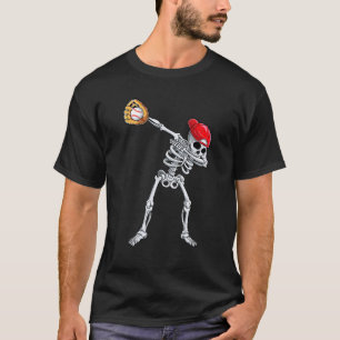 Dabbing Skeleton Baseball Halloween Player Catcher T-Shirt