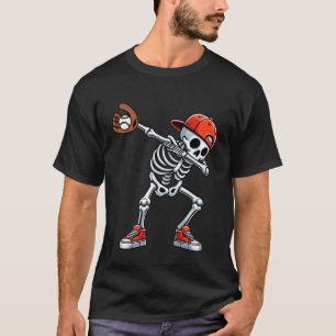 Dabbing Skeleton Baseball Halloween Player Catcher T-Shirt
