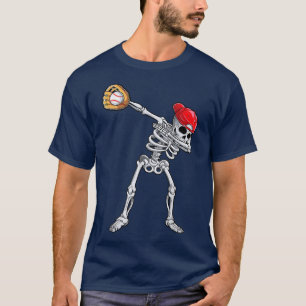 Dabbing Skeleton Baseball Halloween Player Catcher T-Shirt