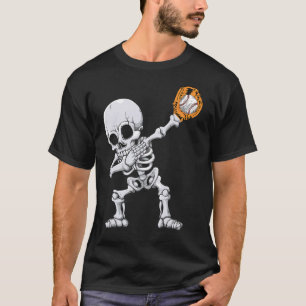 Dabbing Skeleton Baseball Halloween Player Catcher T-Shirt
