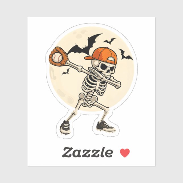 Dabbing Skeleton Baseball Halloween Sticker Art (Sheet)