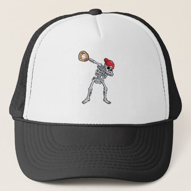 Dabbing Skeleton Baseball Shirt for Men Women Boys Trucker Hat (Front)