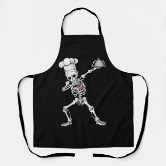 Dabbing Skeleton Chef Lunch Lady Halloween Apron
