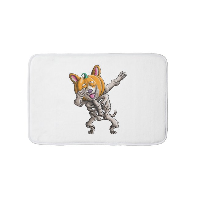 Dabbing Skeleton Corgi Cute Halloween Corgi Funny Bath Mat (Front)