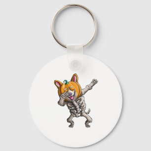 Dabbing Skeleton Corgi Cute Halloween Corgi Funny Keychain