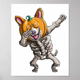 Dabbing Skeleton Corgi Cute Halloween Corgi Funny Poster