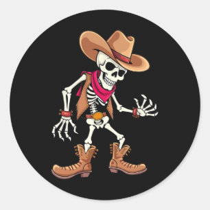 Dabbing Skeleton Cowboy Halloween Costume Kids Boy Classic Round Sticker