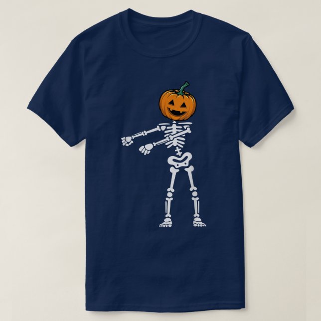 Dabbing Skeleton Floss Dance Pumpkin Face Funny Ha T-Shirt (Design Front)