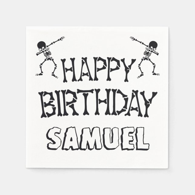 Dabbing Skeleton Halloween Happy Birthday Party Napkin (Front)