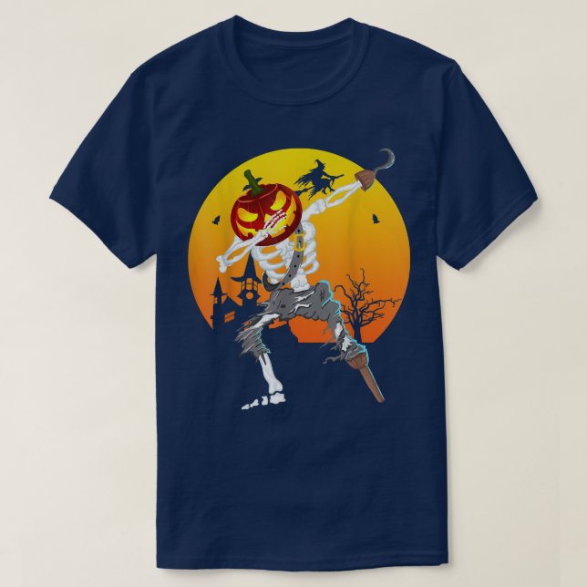 Dabbing Skeleton Halloween Pumpkin Spooky  For Wom T-Shirt (Design Front)