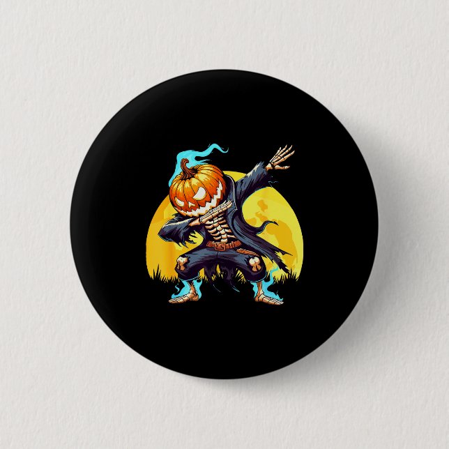 Dabbing Skeleton Headless Pumpkin Dab Dance Boys H 2 Inch Round Button (Front)