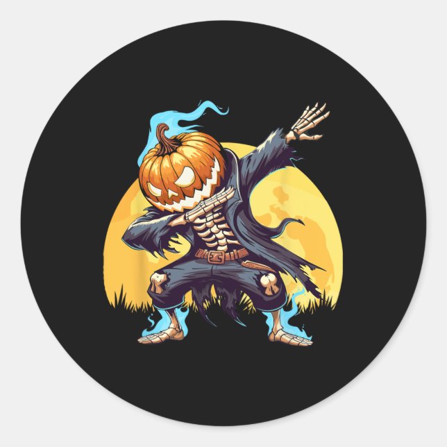 Dabbing Skeleton Headless Pumpkin Dab Dance Boys H Classic Round Sticker (Front)