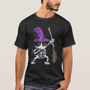 Dabbing Skeleton kitten Kitty Cat Halloween Costum T-Shirt
