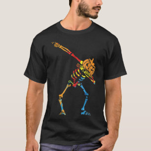 Dabbing Skeleton Lazy Costume Pumpkin Head Ironic T-Shirt