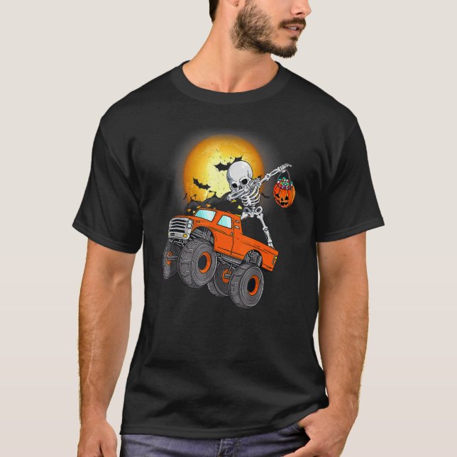 Dabbing Skeleton Monster Truck Halloween Toddler B T-Shirt (Front)