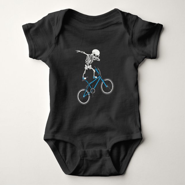 Dabbing Skeleton mtb Bicycle BMX Fun Baby Bodysuit (Front)