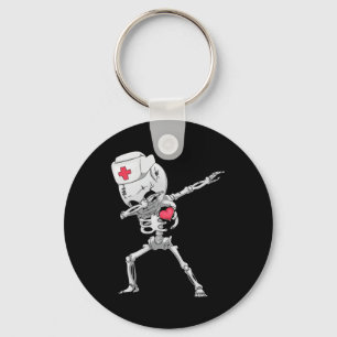 Dabbing Skeleton Nurse X-ray Halloween T Shirt Dab Keychain