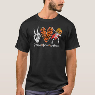 Dabbing Skeleton Peace Love Halloween Funny Pumpki T-Shirt
