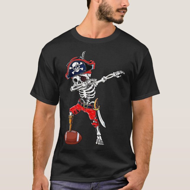 Dabbing Skeleton Pirate And Footll Ll Halloween Co T-Shirt (Front)
