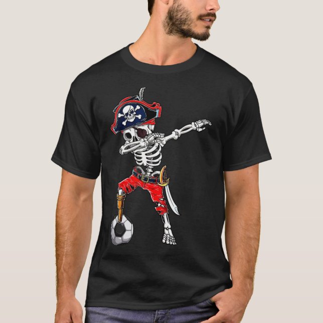 Dabbing Skeleton Pirate And Soccer Ll Halloween Co T-Shirt (Front)