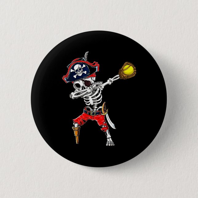Dabbing Skeleton Pirate And Softll Ll Halloween Co 2 Inch Round Button (Front)