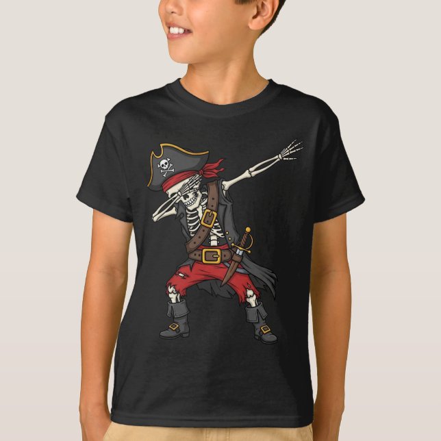 Dabbing Skeleton Pirate Halloween Costume T-Shirt (Front)