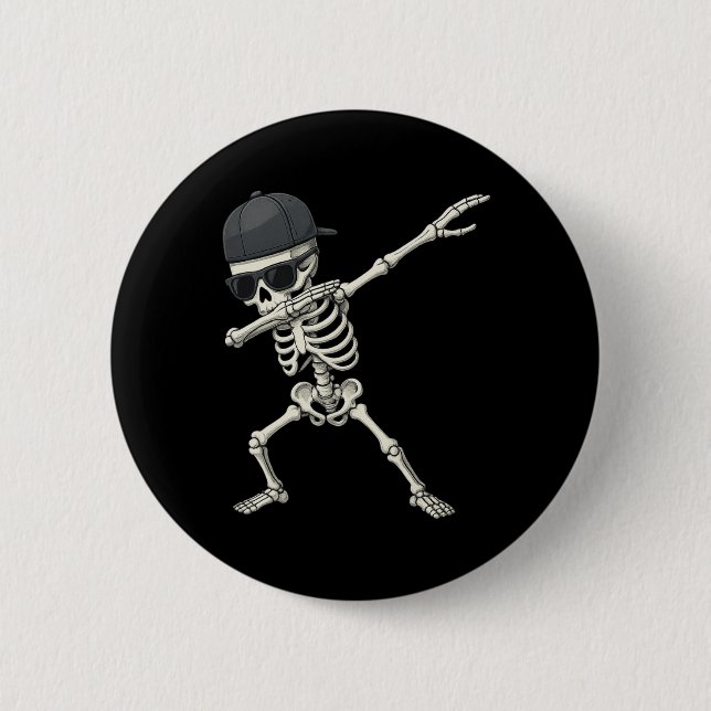 Dabbing Skeleton Pirate Halloween Kids Jolly Roger 2 Inch Round Button (Front)
