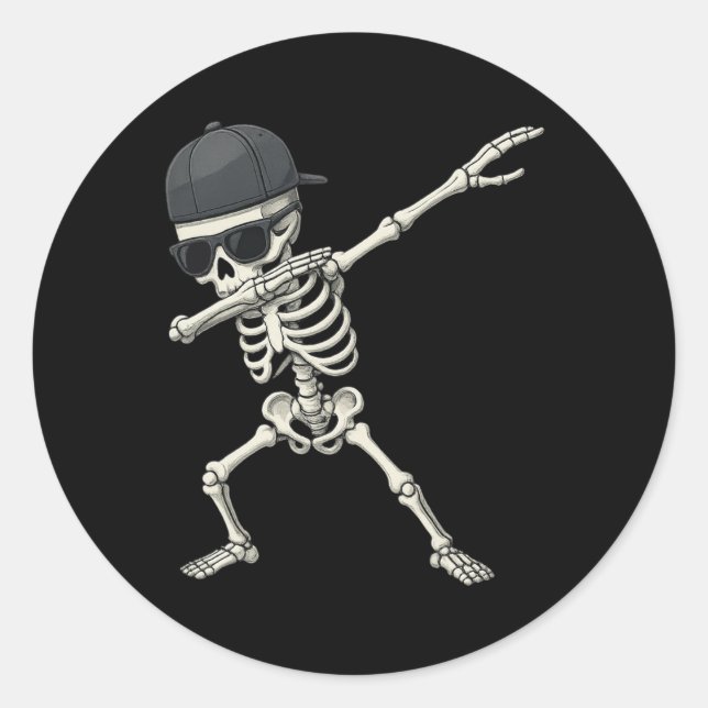 Dabbing Skeleton Pirate Halloween Kids Jolly Roger Classic Round Sticker (Front)
