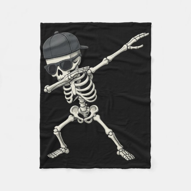 Dabbing Skeleton Pirate Halloween Kids Jolly Roger Fleece Blanket (Front)