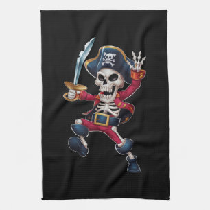 Dabbing Skeleton Pirate Halloween Kids Jolly Roger Kitchen Towel